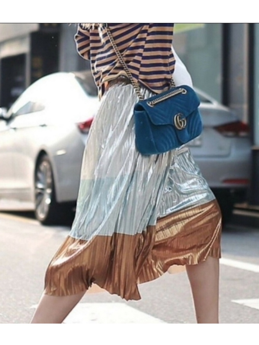 Zara Metallic Pleated Colorblock Midi Skirt Size Small